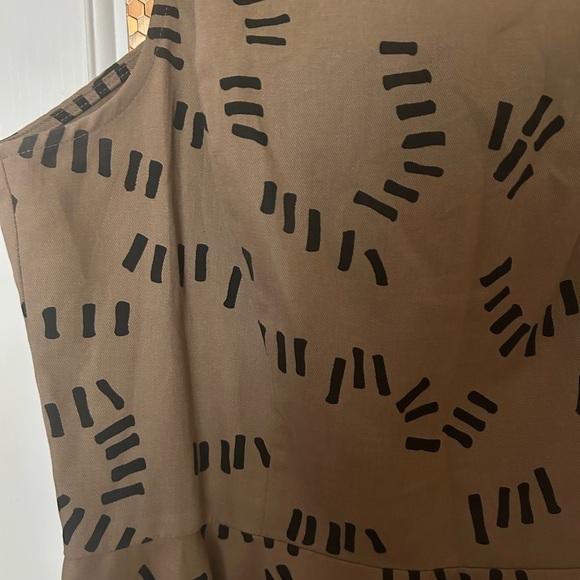 Anthropologie Dusen Dusen Tan Black Dashes Fit & Flare Mini Dress - Picture 3 of 7